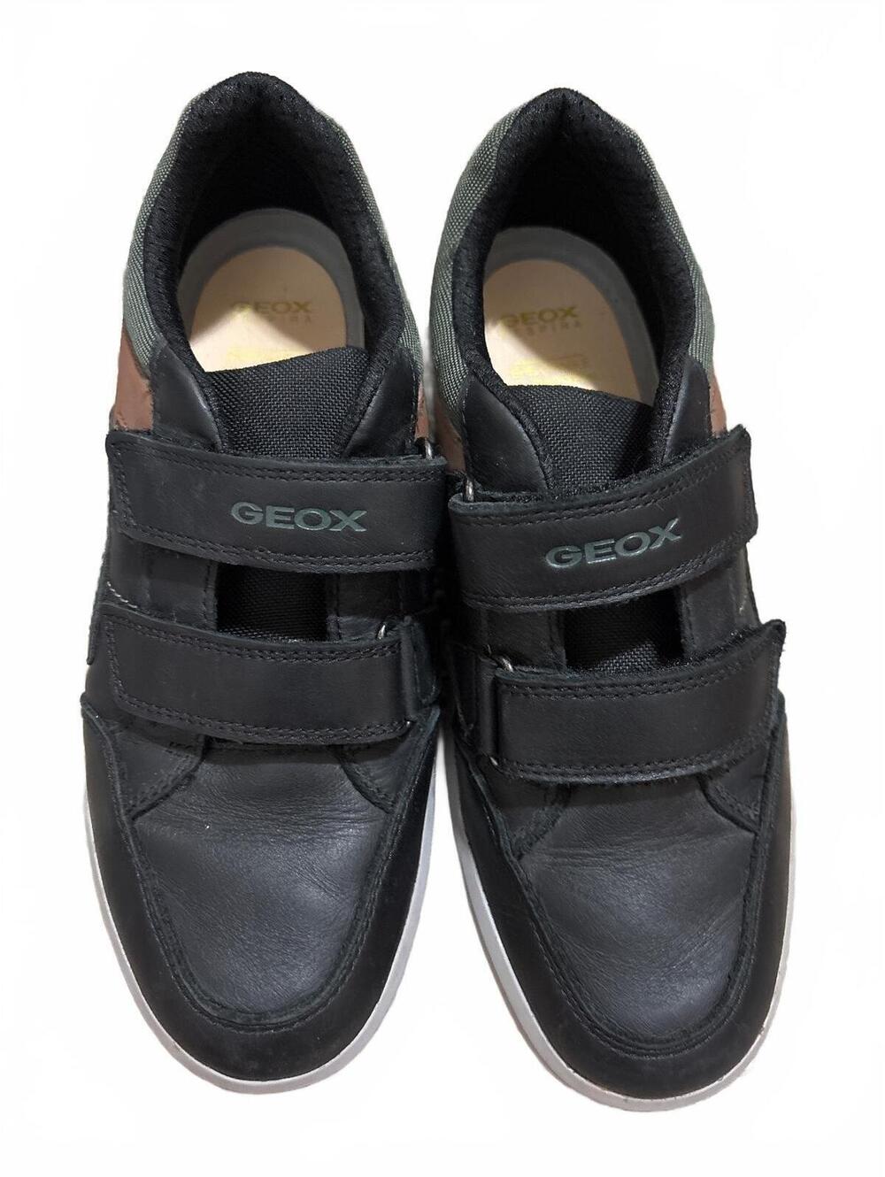 GEOX Kids J Arzach Boy B Black & Cognac Leather Sneakers size 37/Youth 5 Casual